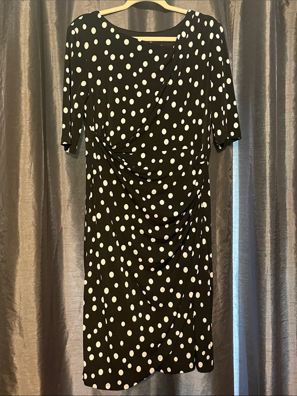 connected apparel Black and White Polka Dot Twist-Waist Midi Dress
